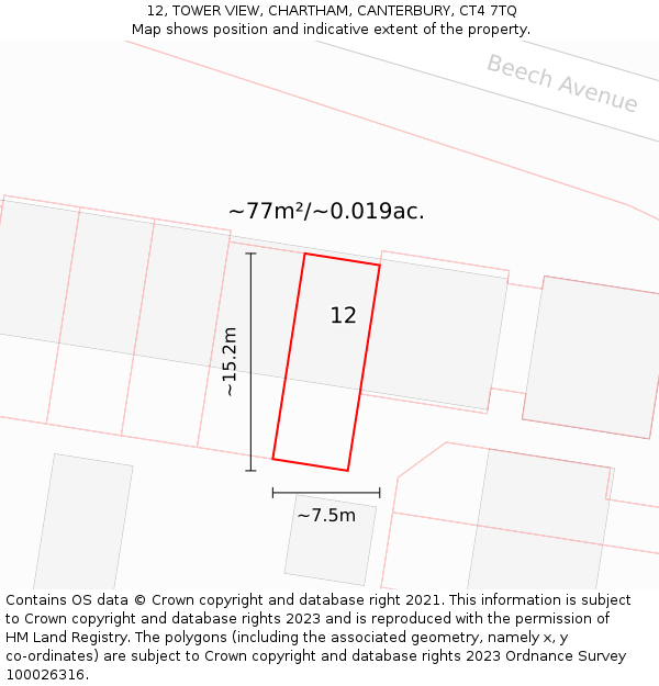 12, TOWER VIEW, CHARTHAM, CANTERBURY, CT4 7TQ: Plot and title map