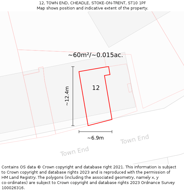 12, TOWN END, CHEADLE, STOKE-ON-TRENT, ST10 1PF: Plot and title map