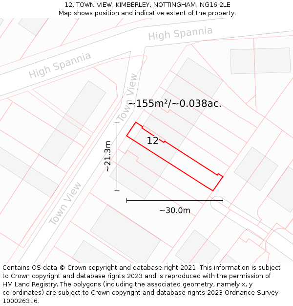 12, TOWN VIEW, KIMBERLEY, NOTTINGHAM, NG16 2LE: Plot and title map
