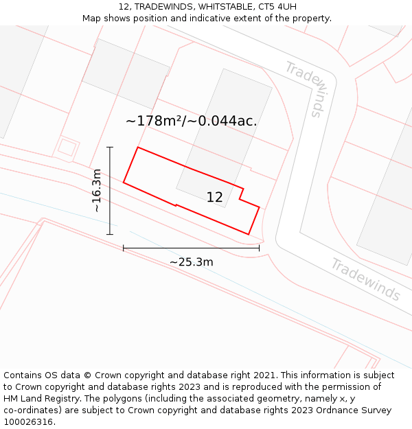 12, TRADEWINDS, WHITSTABLE, CT5 4UH: Plot and title map