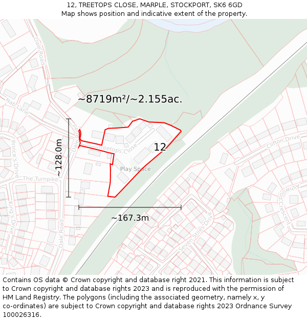 12, TREETOPS CLOSE, MARPLE, STOCKPORT, SK6 6GD: Plot and title map
