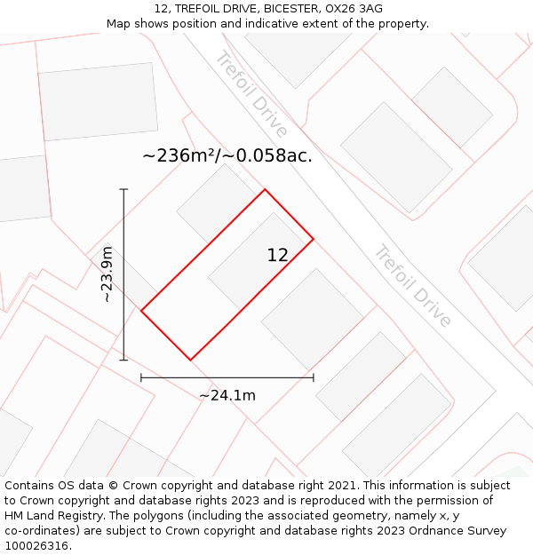 12, TREFOIL DRIVE, BICESTER, OX26 3AG: Plot and title map