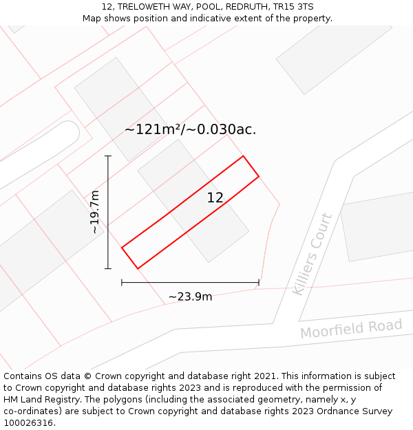 12, TRELOWETH WAY, POOL, REDRUTH, TR15 3TS: Plot and title map