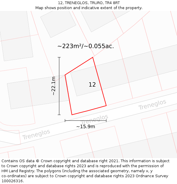 12, TRENEGLOS, TRURO, TR4 8RT: Plot and title map