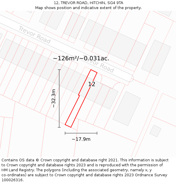 12, TREVOR ROAD, HITCHIN, SG4 9TA: Plot and title map