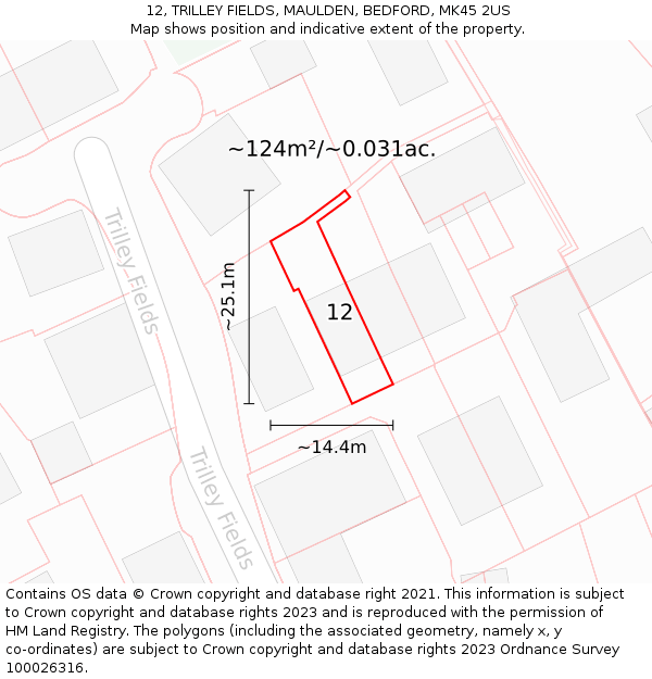 12, TRILLEY FIELDS, MAULDEN, BEDFORD, MK45 2US: Plot and title map