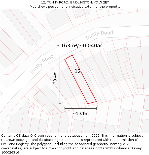 12, TRINITY ROAD, BRIDLINGTON, YO15 2EY: Plot and title map