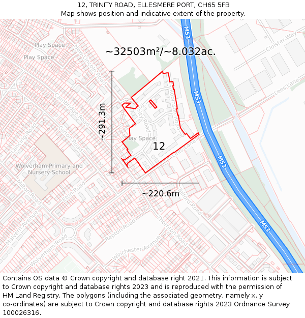 12, TRINITY ROAD, ELLESMERE PORT, CH65 5FB: Plot and title map