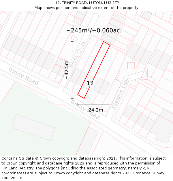 12, TRINITY ROAD, LUTON, LU3 1TP: Plot and title map