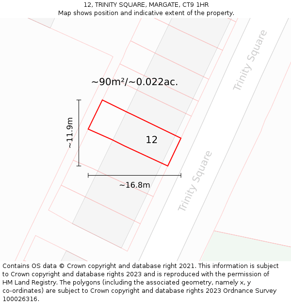 12, TRINITY SQUARE, MARGATE, CT9 1HR: Plot and title map