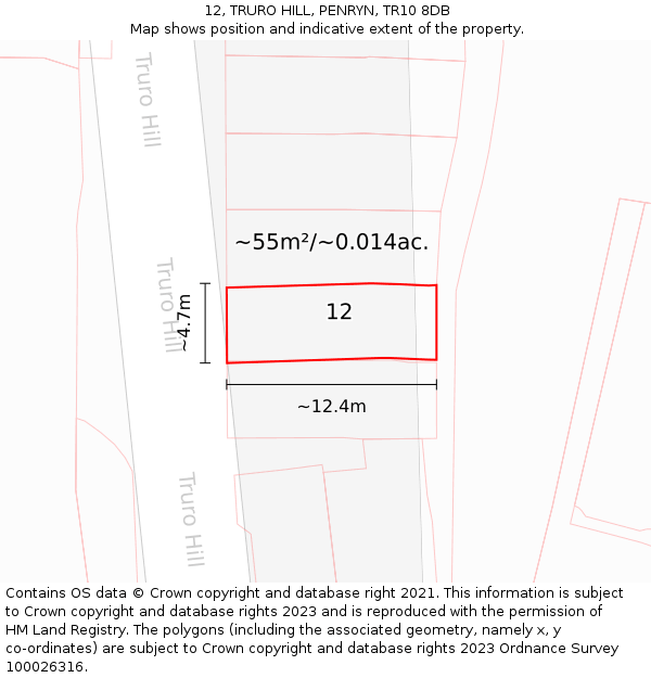 12, TRURO HILL, PENRYN, TR10 8DB: Plot and title map