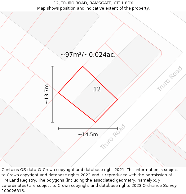 12, TRURO ROAD, RAMSGATE, CT11 8DX: Plot and title map