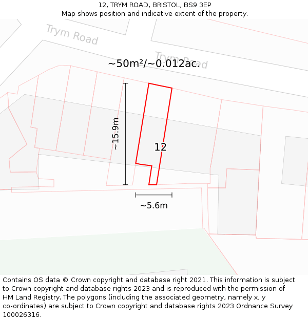 12, TRYM ROAD, BRISTOL, BS9 3EP: Plot and title map