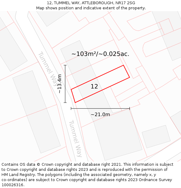 12, TUMMEL WAY, ATTLEBOROUGH, NR17 2SG: Plot and title map