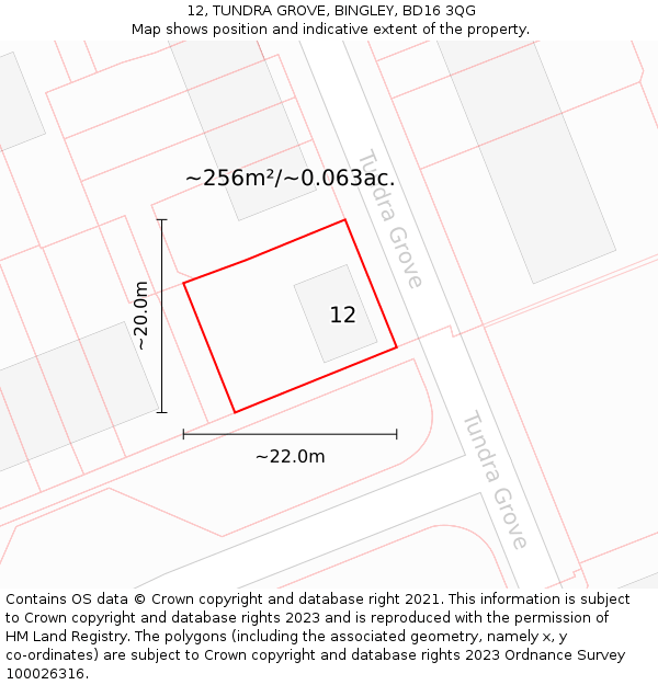 12, TUNDRA GROVE, BINGLEY, BD16 3QG: Plot and title map