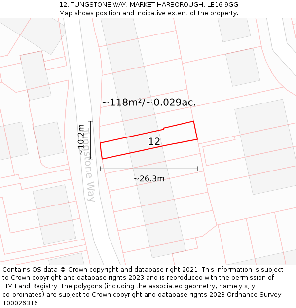 12, TUNGSTONE WAY, MARKET HARBOROUGH, LE16 9GG: Plot and title map