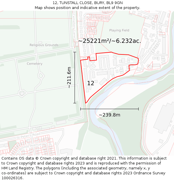 12, TUNSTALL CLOSE, BURY, BL9 9GN: Plot and title map