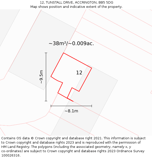 12, TUNSTALL DRIVE, ACCRINGTON, BB5 5DG: Plot and title map