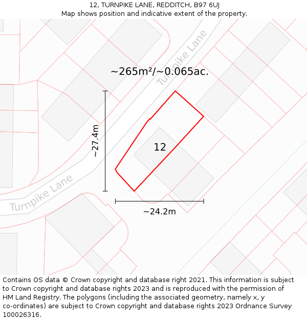 12, TURNPIKE LANE, REDDITCH, B97 6UJ: Plot and title map
