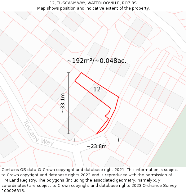 12, TUSCANY WAY, WATERLOOVILLE, PO7 8SJ: Plot and title map