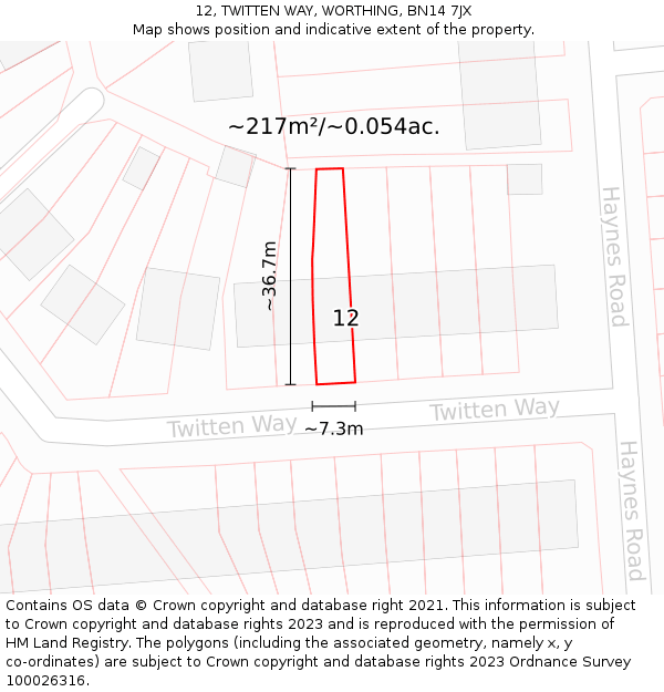 12, TWITTEN WAY, WORTHING, BN14 7JX: Plot and title map