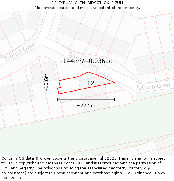 12, TYBURN GLEN, DIDCOT, OX11 7UH: Plot and title map