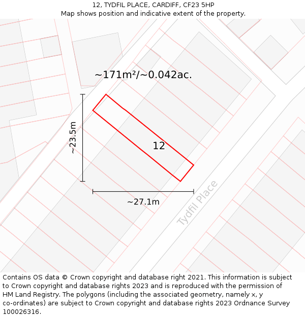 12, TYDFIL PLACE, CARDIFF, CF23 5HP: Plot and title map