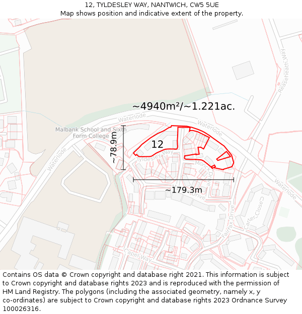 12, TYLDESLEY WAY, NANTWICH, CW5 5UE: Plot and title map