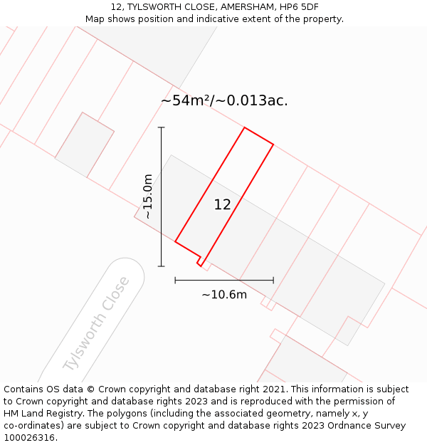 12, TYLSWORTH CLOSE, AMERSHAM, HP6 5DF: Plot and title map