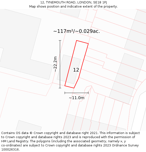 12, TYNEMOUTH ROAD, LONDON, SE18 1PJ: Plot and title map