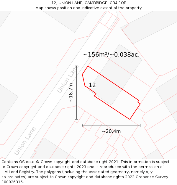 12, UNION LANE, CAMBRIDGE, CB4 1QB: Plot and title map