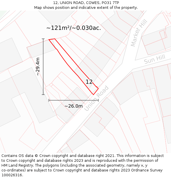 12, UNION ROAD, COWES, PO31 7TP: Plot and title map