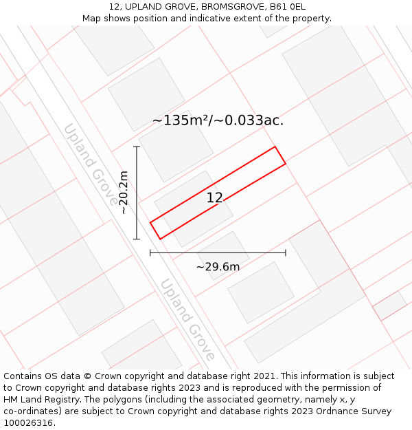 12, UPLAND GROVE, BROMSGROVE, B61 0EL: Plot and title map