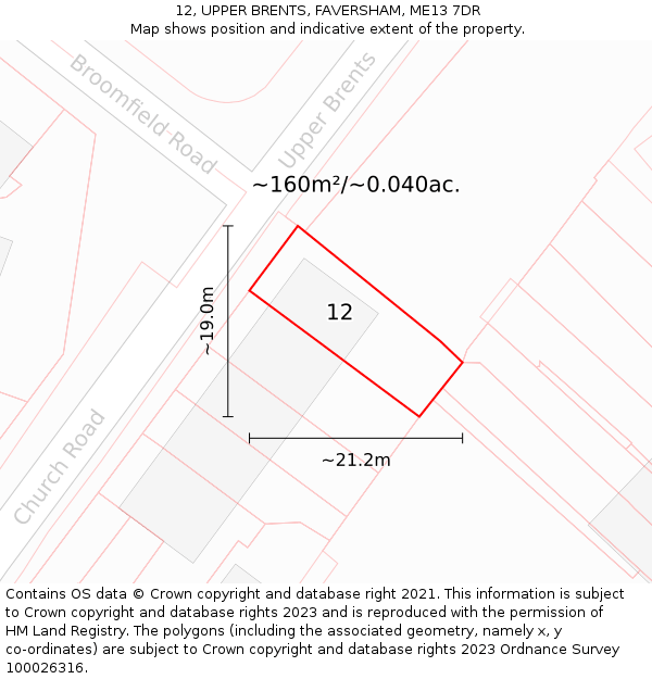 12, UPPER BRENTS, FAVERSHAM, ME13 7DR: Plot and title map