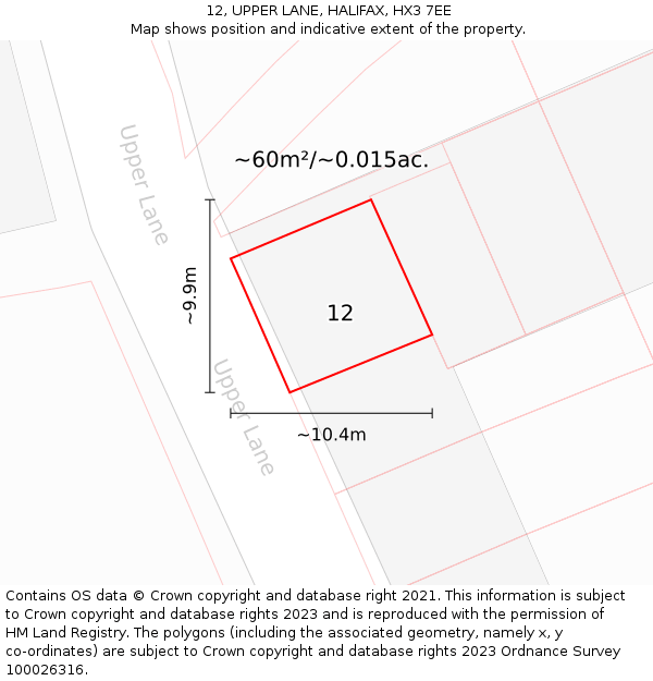 12, UPPER LANE, HALIFAX, HX3 7EE: Plot and title map