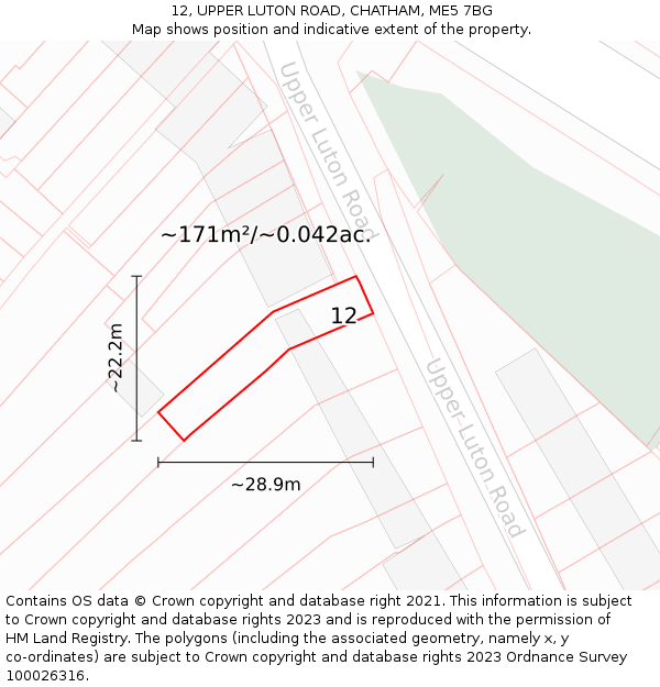 12, UPPER LUTON ROAD, CHATHAM, ME5 7BG: Plot and title map