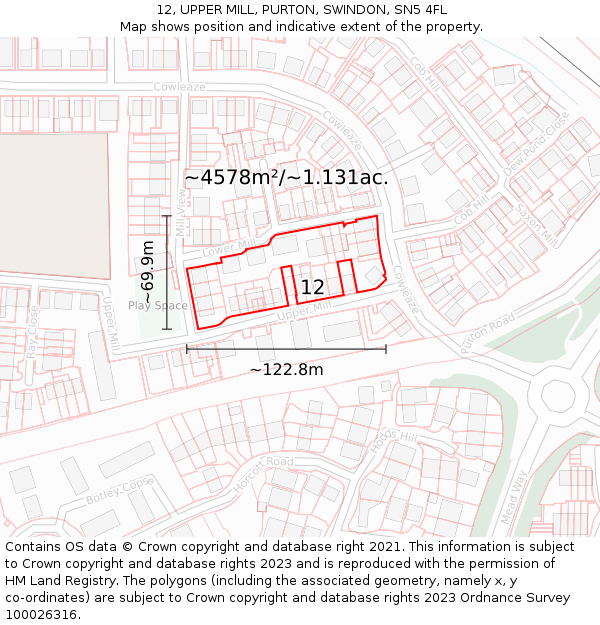 12, UPPER MILL, PURTON, SWINDON, SN5 4FL: Plot and title map