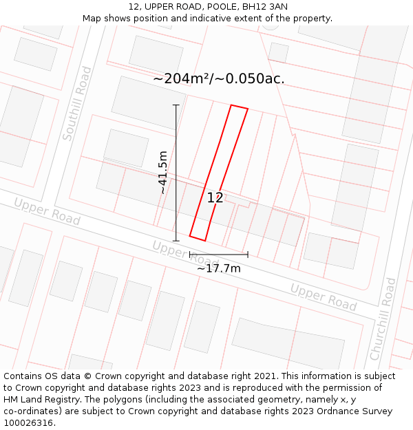12, UPPER ROAD, POOLE, BH12 3AN: Plot and title map