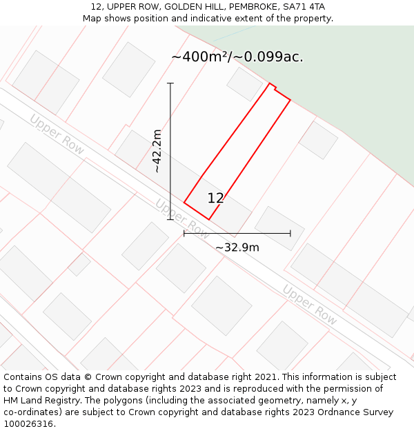 12, UPPER ROW, GOLDEN HILL, PEMBROKE, SA71 4TA: Plot and title map