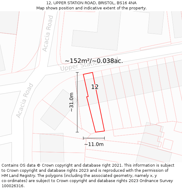 12, UPPER STATION ROAD, BRISTOL, BS16 4NA: Plot and title map
