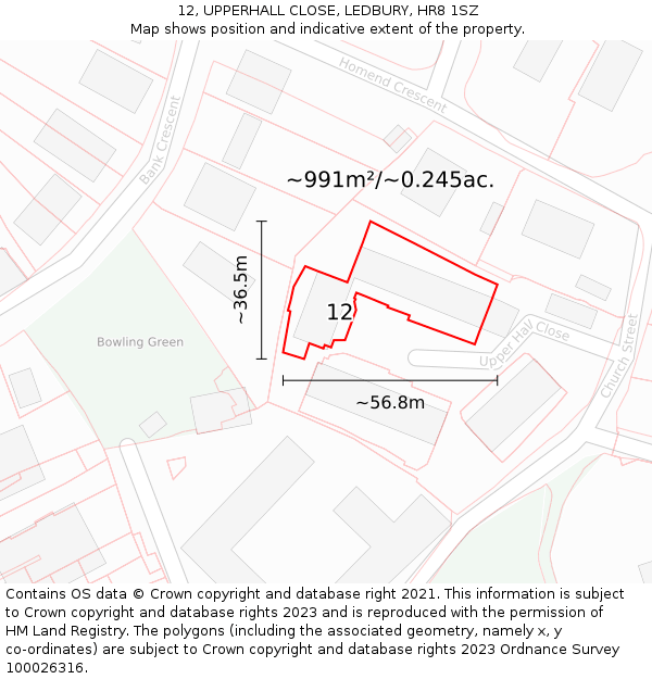 12, UPPERHALL CLOSE, LEDBURY, HR8 1SZ: Plot and title map