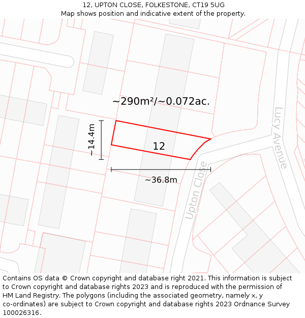 12, UPTON CLOSE, FOLKESTONE, CT19 5UG: Plot and title map