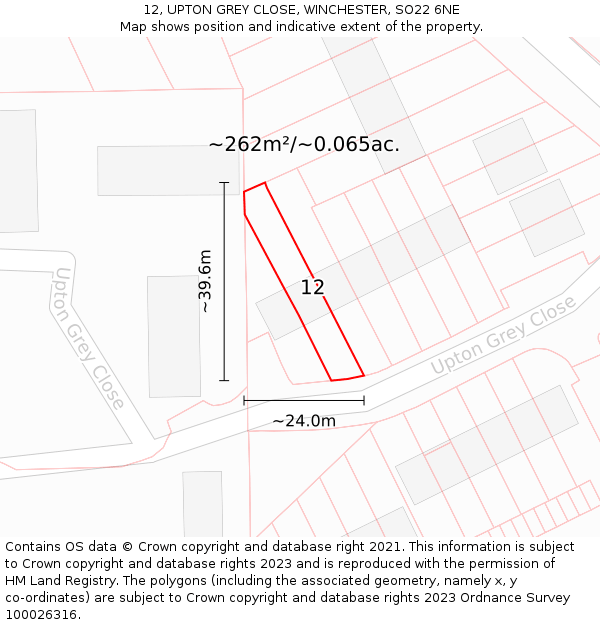 12, UPTON GREY CLOSE, WINCHESTER, SO22 6NE: Plot and title map