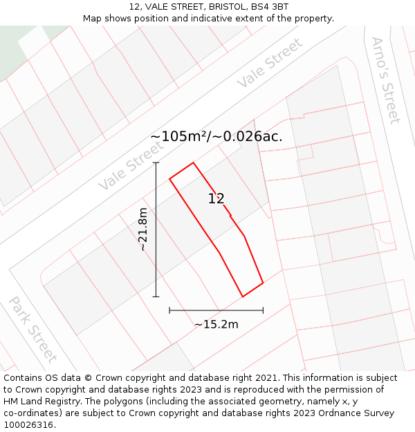 12, VALE STREET, BRISTOL, BS4 3BT: Plot and title map