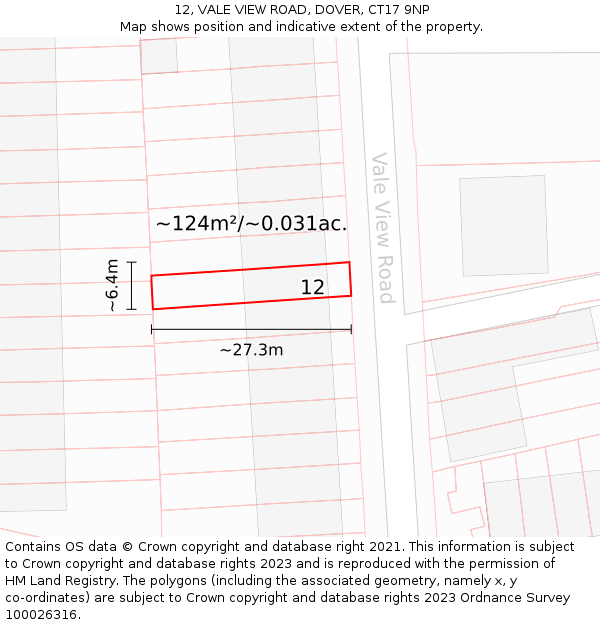 12, VALE VIEW ROAD, DOVER, CT17 9NP: Plot and title map
