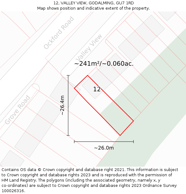 12, VALLEY VIEW, GODALMING, GU7 1RD: Plot and title map