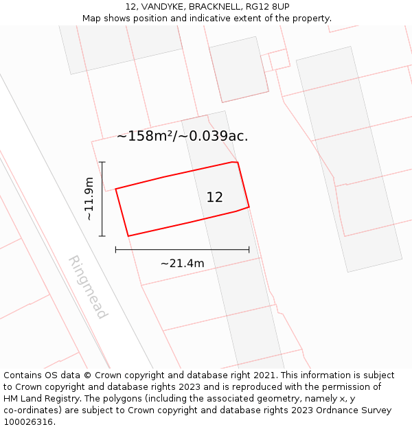 12, VANDYKE, BRACKNELL, RG12 8UP: Plot and title map