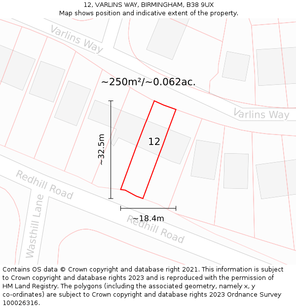 12, VARLINS WAY, BIRMINGHAM, B38 9UX: Plot and title map