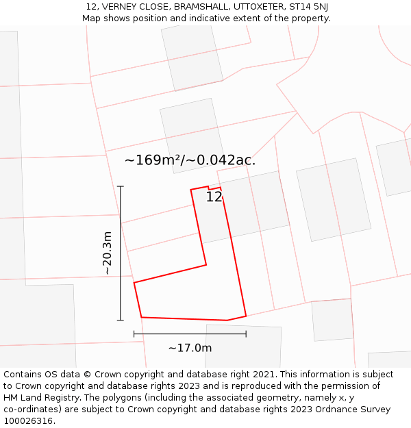 12, VERNEY CLOSE, BRAMSHALL, UTTOXETER, ST14 5NJ: Plot and title map