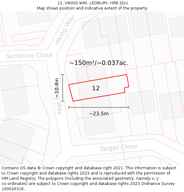12, VIKING WAY, LEDBURY, HR8 2DU: Plot and title map